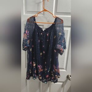 Navy Floral Cold-Shoulder Women’s Top